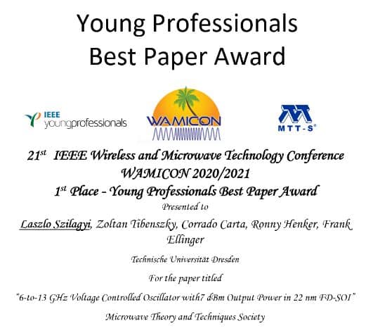 YP Best Paper Award, WAMICON'21