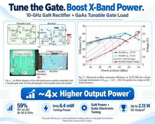 A 10-GHz GaN MMIC Self-Synchronous Rectifier With a GaAs MMIC Tunable Gate Termination