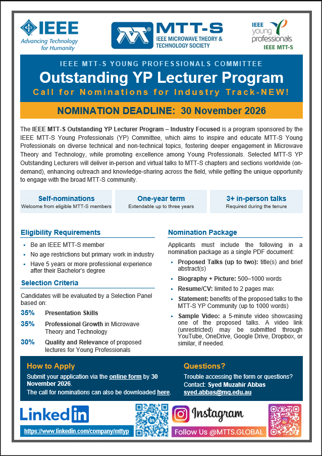 Outstanding Cv IEEE MTT-S Outstanding YP Lecturer Program 2027: Call for Applications ...